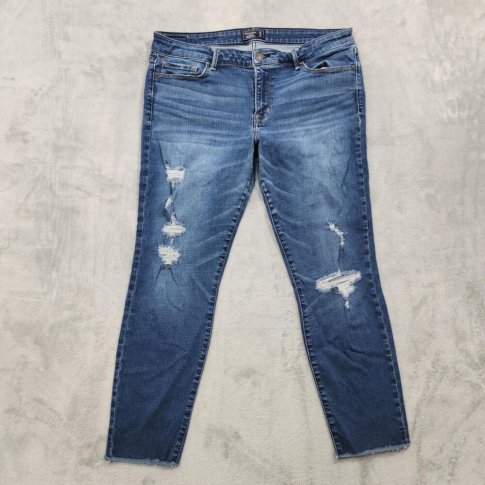 Abercrombie & Fitch Jeans Womens 31/12R Blue Harper Ankle Distressed Stretch